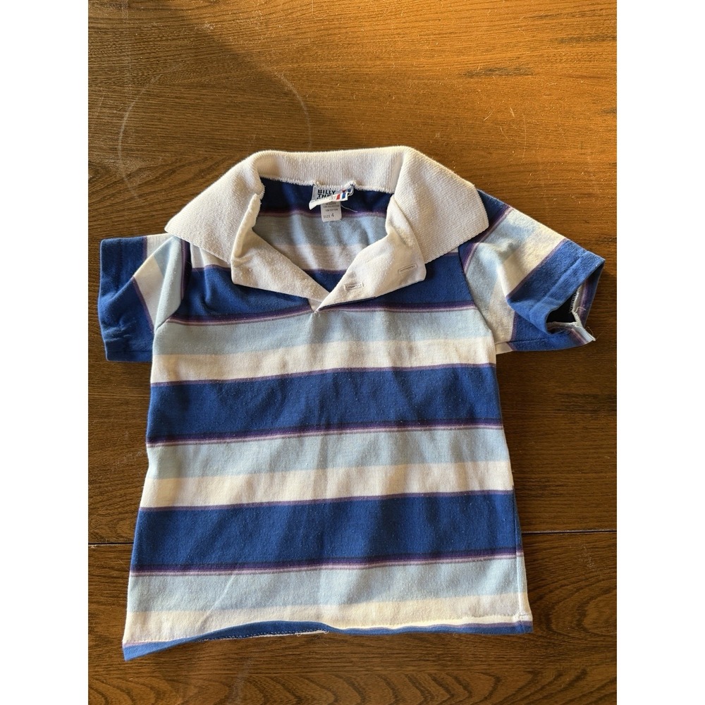 Vintage 70s Billy the Kid Toddler‎ Striped Polo Shirt Size 4 Retro Blue